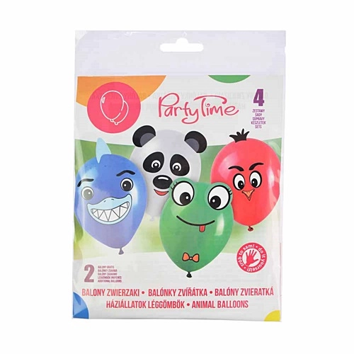 Balony lateksowe kolorowe zwierzaki 6 sztuk + naklejki